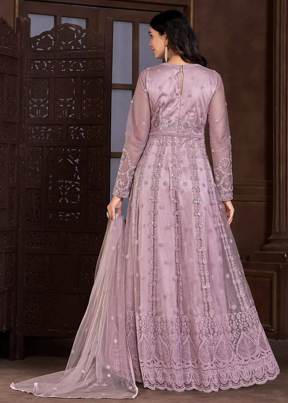 Elegant Pink Butterfly Net Designer Anarkali Suit