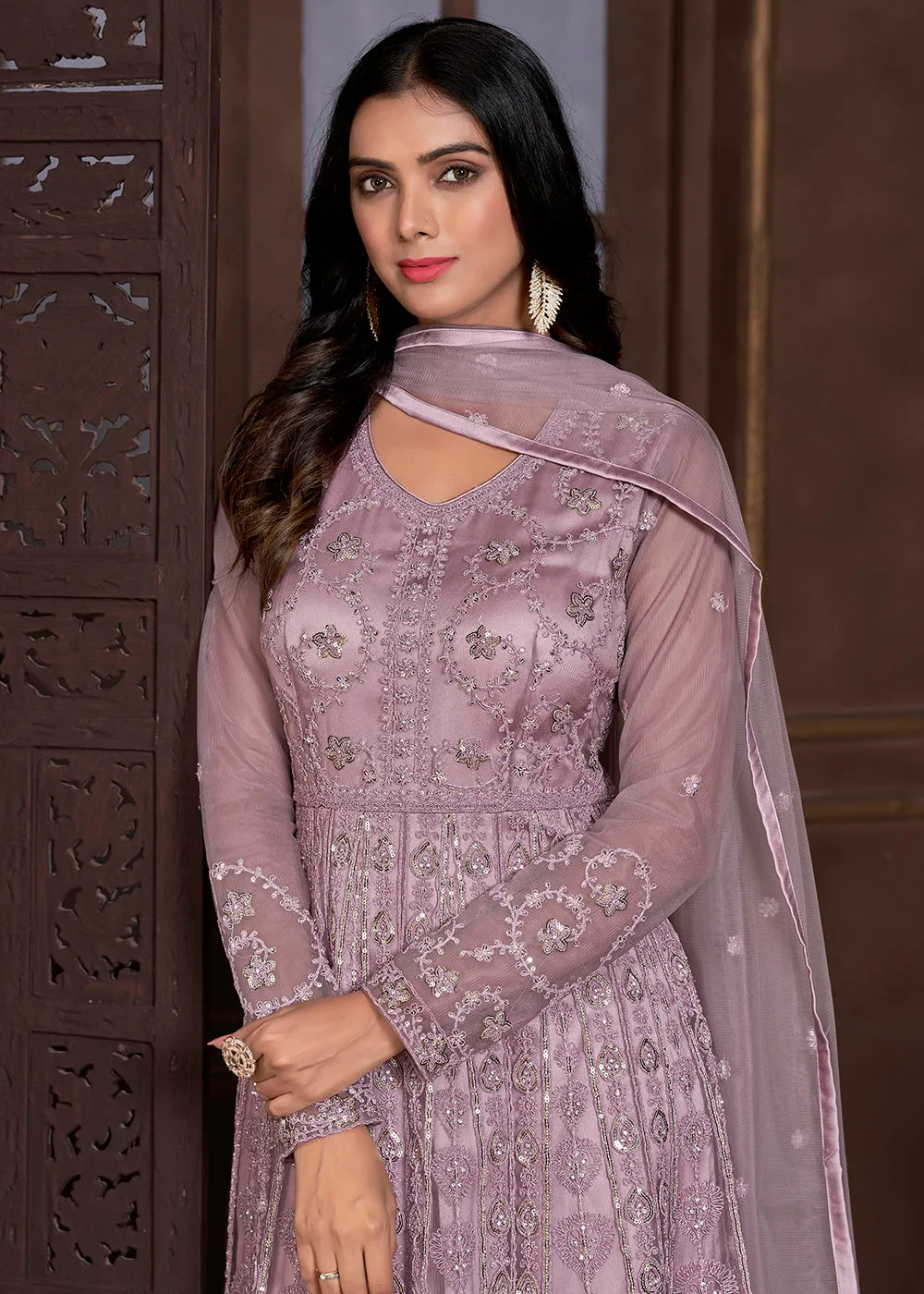 Elegant Pink Butterfly Net Designer Anarkali Suit