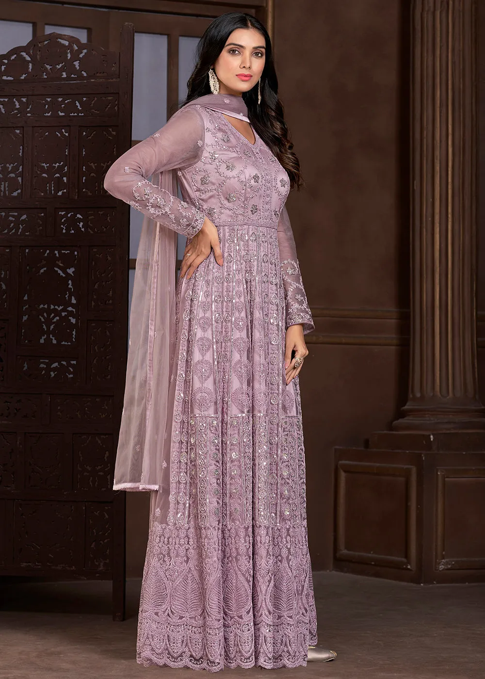 Elegant Pink Butterfly Net Designer Anarkali Suit