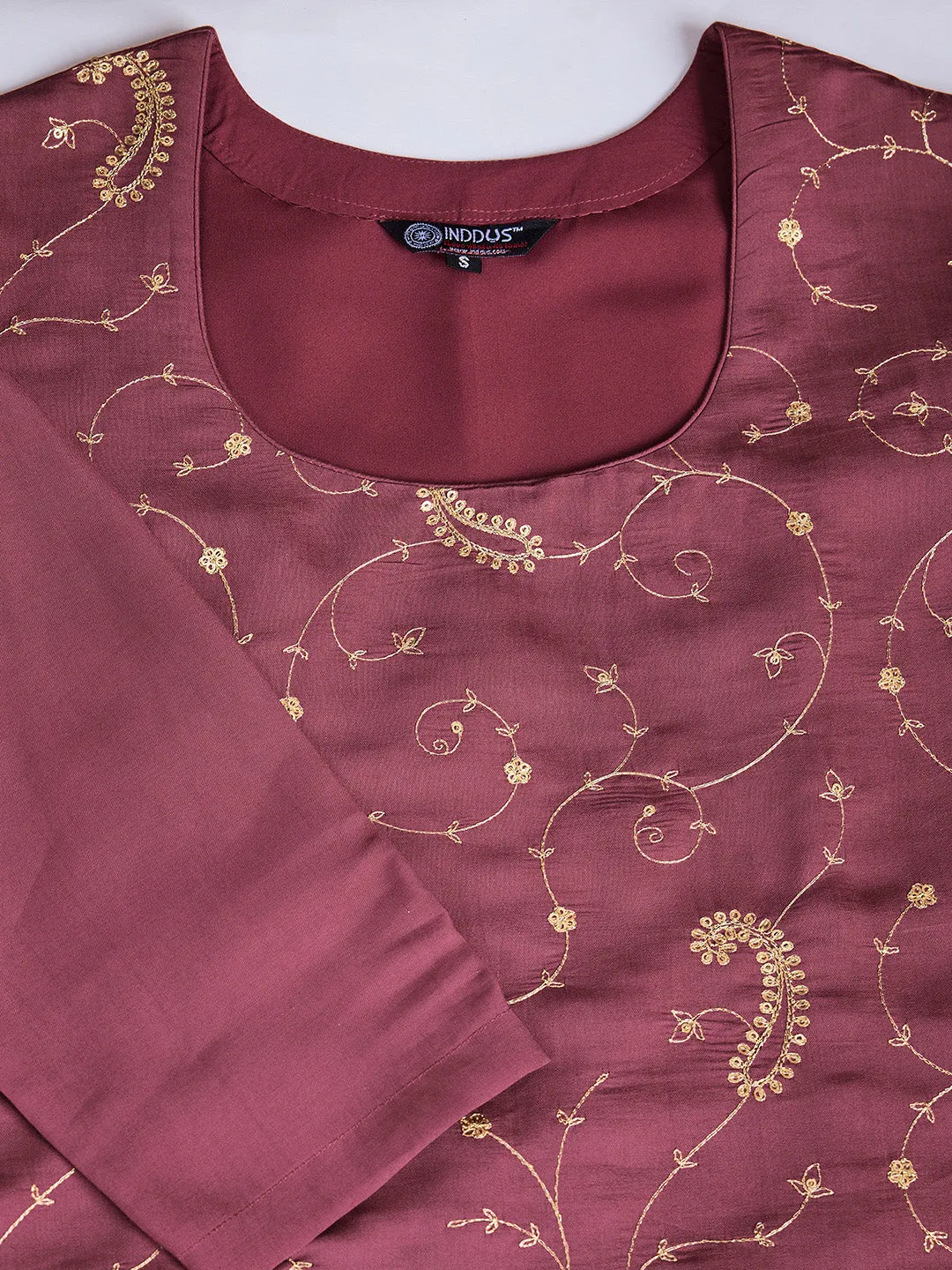 Embroidered Straight Kurta With Trousers & Dupatta