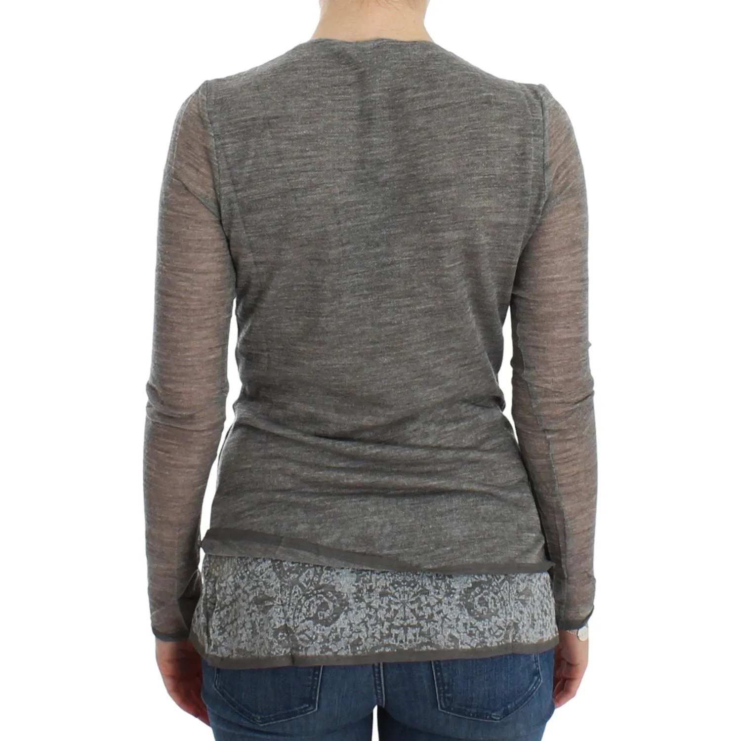 Ermanno Scervino Elegant Gray Wool Blend Deep V-neck Sweater