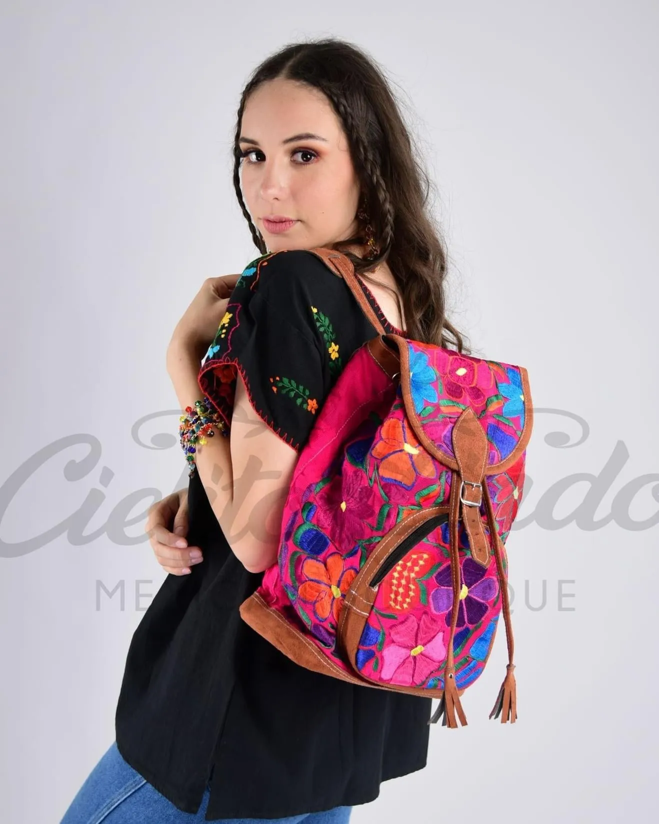 Floral Embroidered Backpack