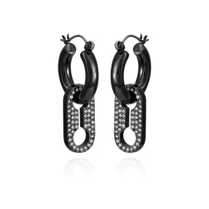 Hematite Crystal Stone Hoop Drop Earrings