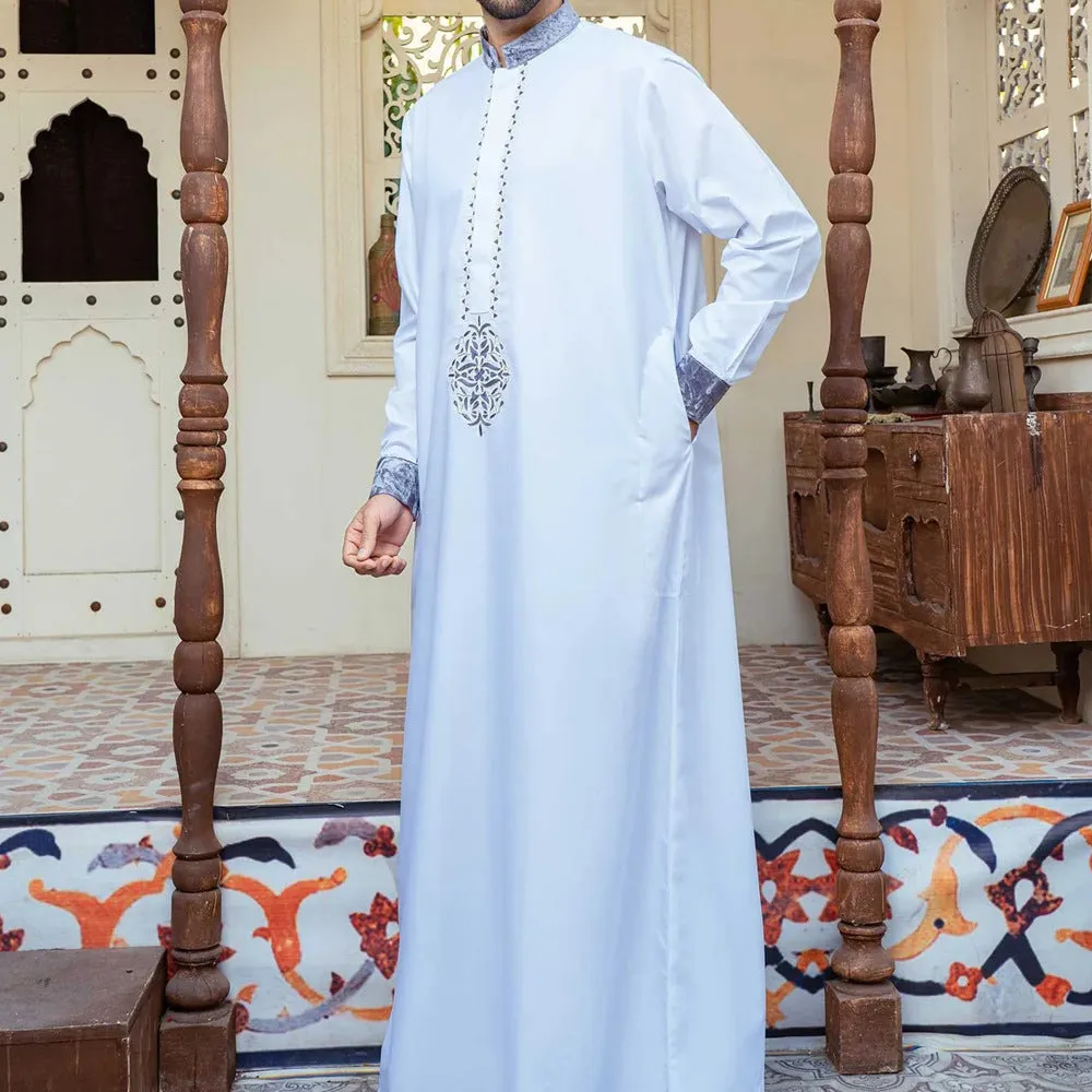 jl08 Foreign  trade Muslim long-sleeved embroidered ethnic style Arab robe men's robes  abaya