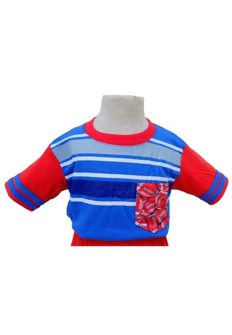 Landmark Short Set T-shirts With Bombi Pocket Football Print Red/Bonnie Blue