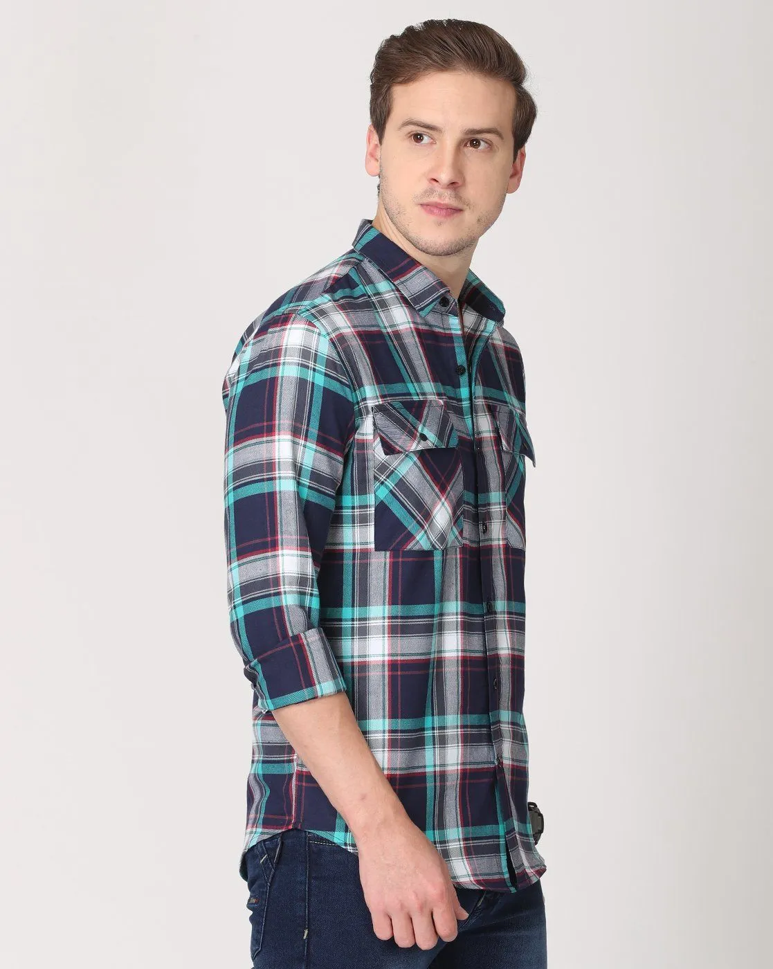 Light Blue, Grey and Dark Blue Double Pocket Shirt