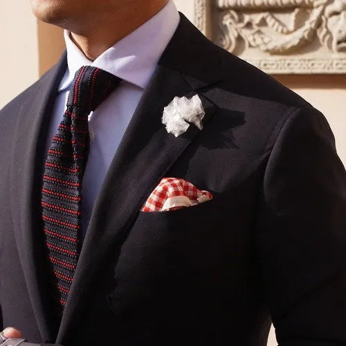 Linen White / Ruby Red Gingham Pocket Square - [2017 Spring]