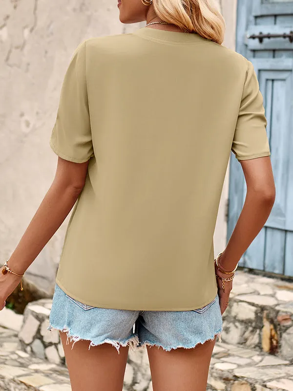 Loose Short Sleeves Solid Color V-Neck T-Shirts Tops