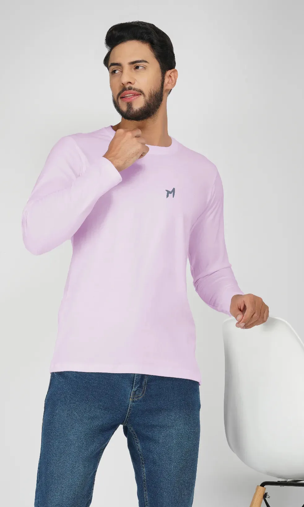 Mebadass Cotton Mens Fullsleeve Regular Size T-shirt - Lavender