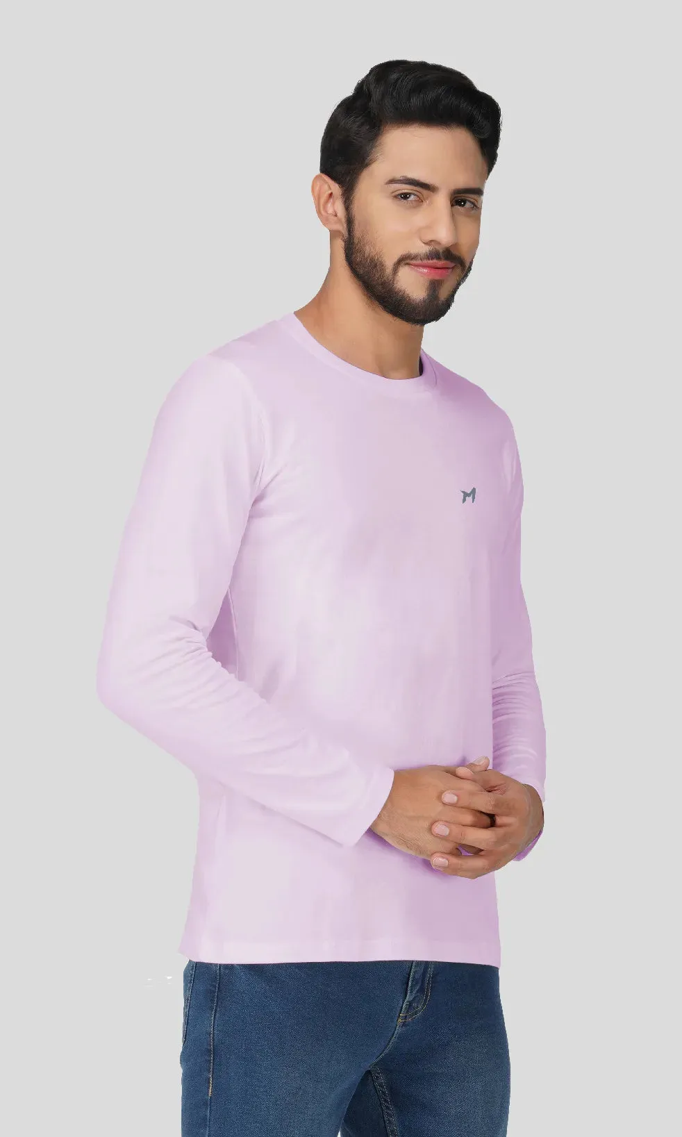 Mebadass Cotton Mens Fullsleeve Regular Size T-shirt - Lavender