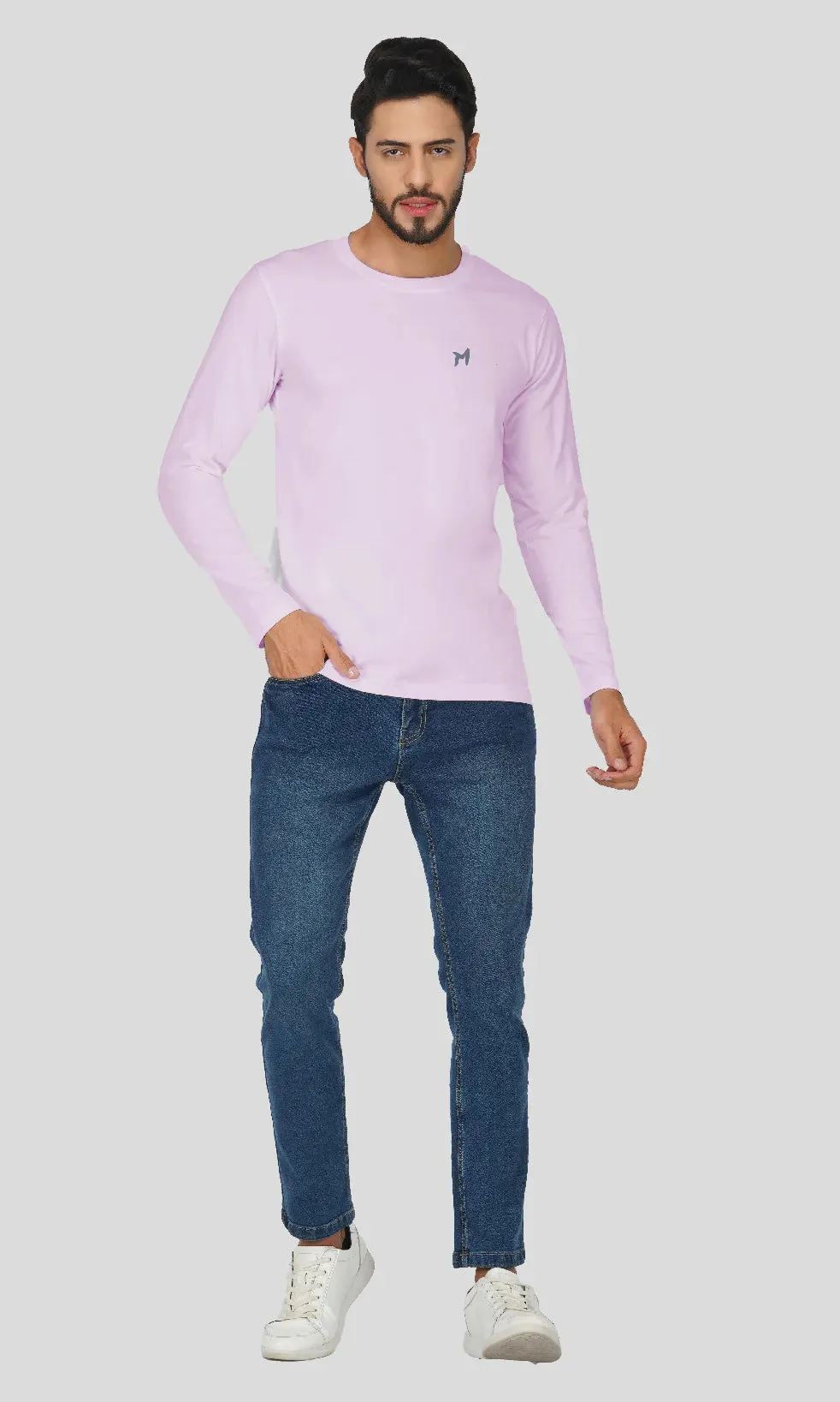 Mebadass Cotton Mens Fullsleeve Regular Size T-shirt - Lavender