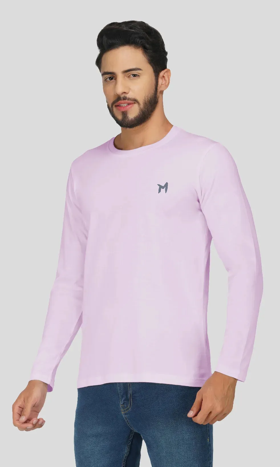 Mebadass Cotton Mens Fullsleeve Regular Size T-shirt - Lavender