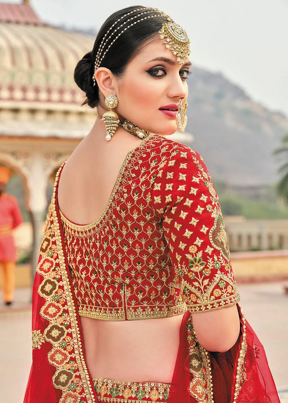 Multicolor Red Bridal Wear Heavy Embroidered Silk Lehenga Choli