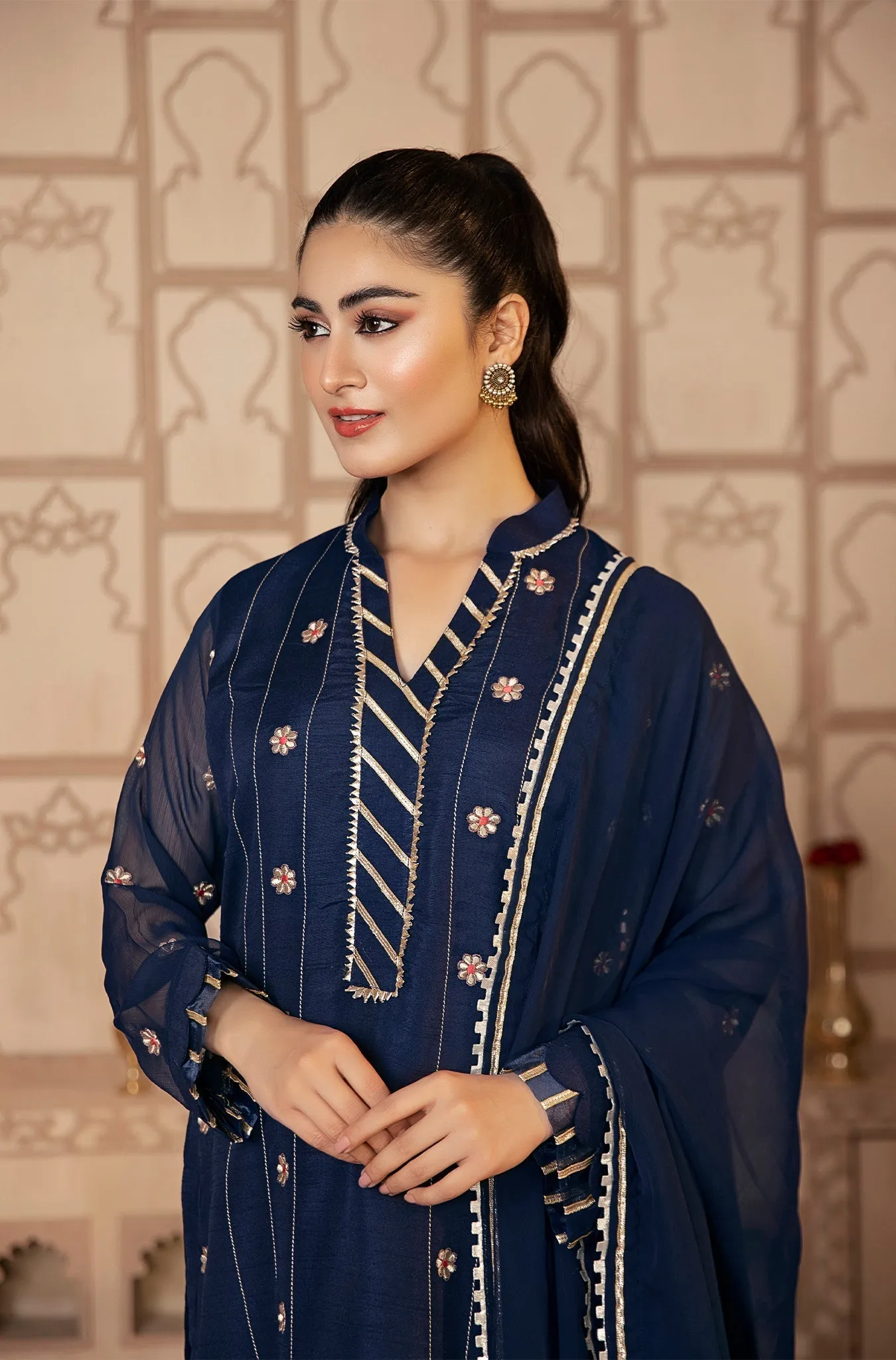 Navy Blue Floral Embroidered Festive Suit (Gohare Nayab)