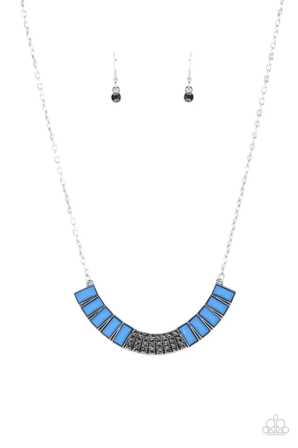 Paparazzi Coup de MANE Necklace Blue, Fleek Fortress Earrings Blue & Taj Mahal Trendsetter Ring Blue