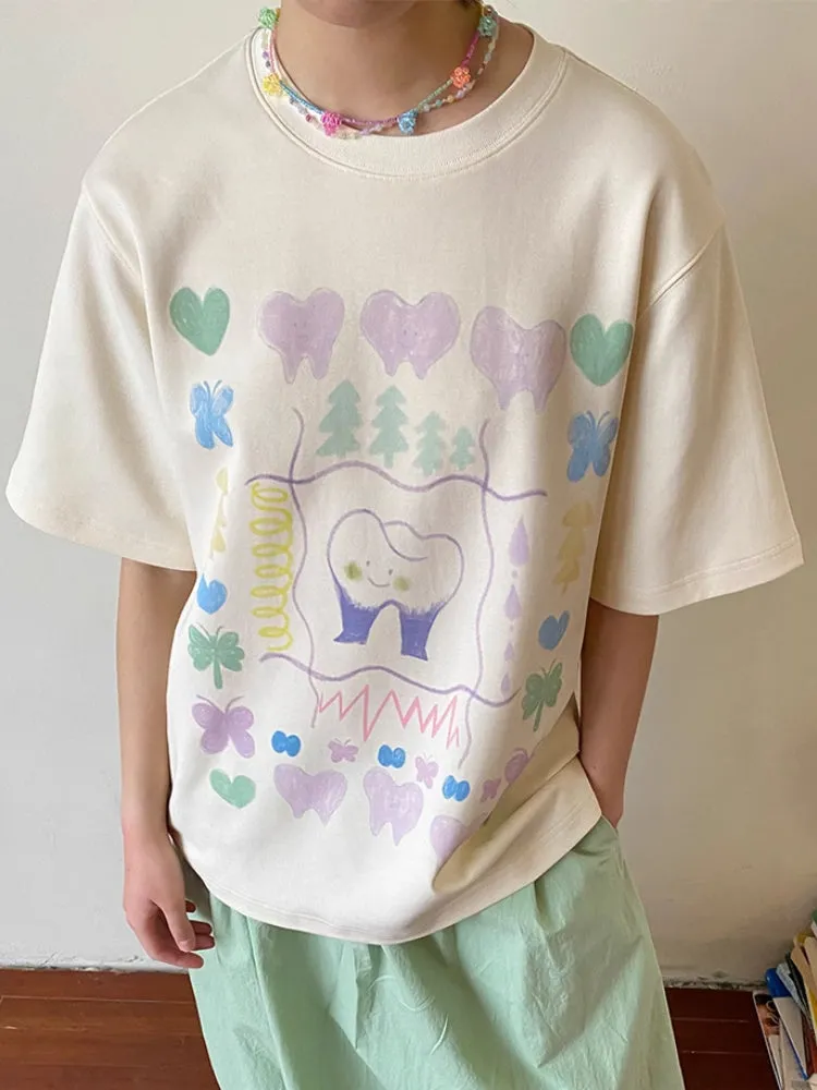 Printed short sleeve loose T-shirt【s0000007810】