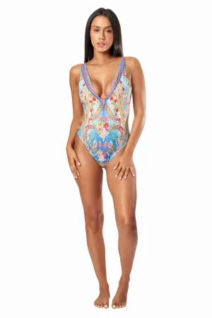 Queens Garden Plunging V-Neck One-Piece Swimsuit