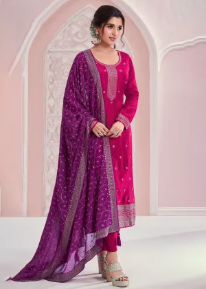 Rani Pink Thread Embroidered Silk Salwar Suit