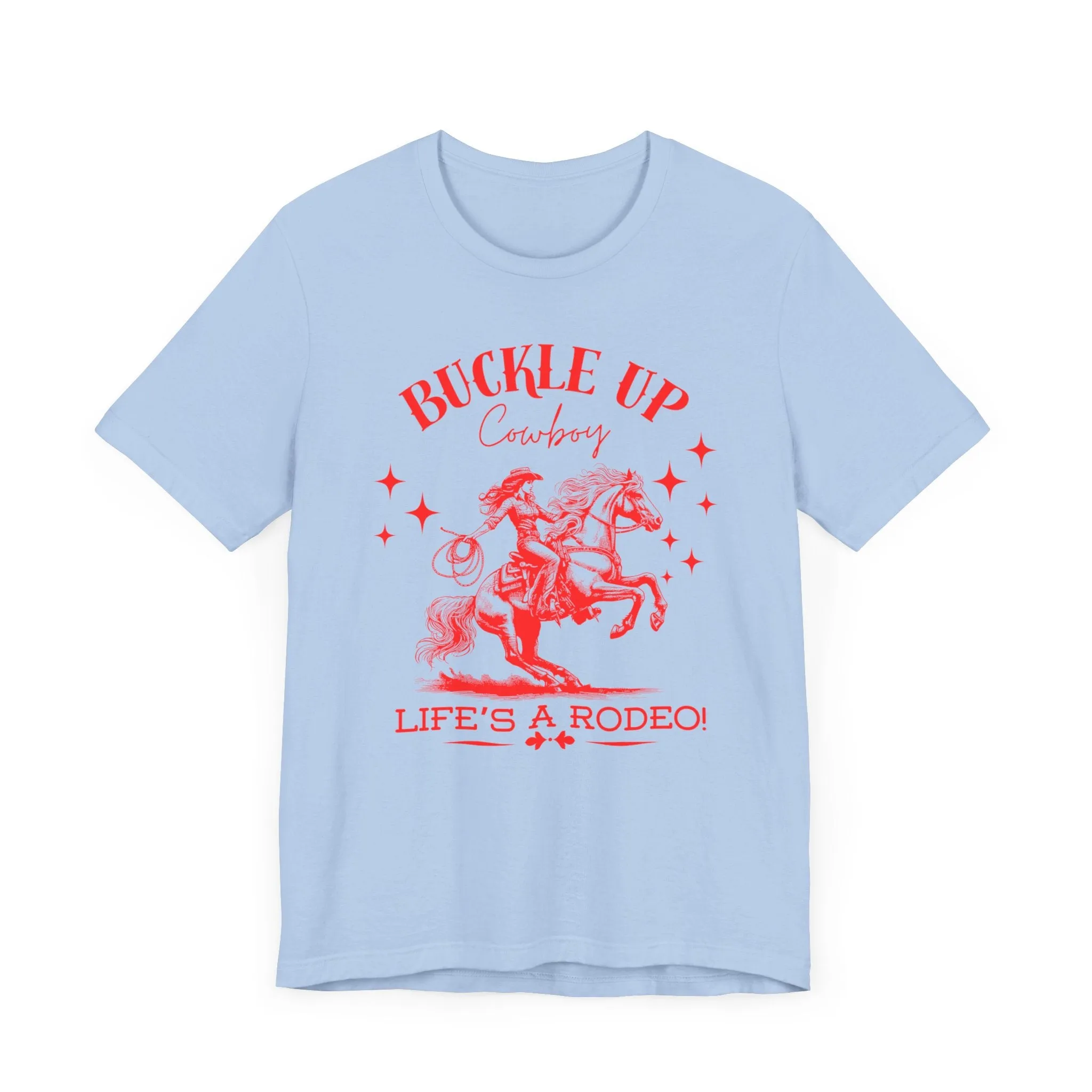 Red Buckle Up Cowboy Bella Canvas Unisex Jersey Short Sleeve Tee