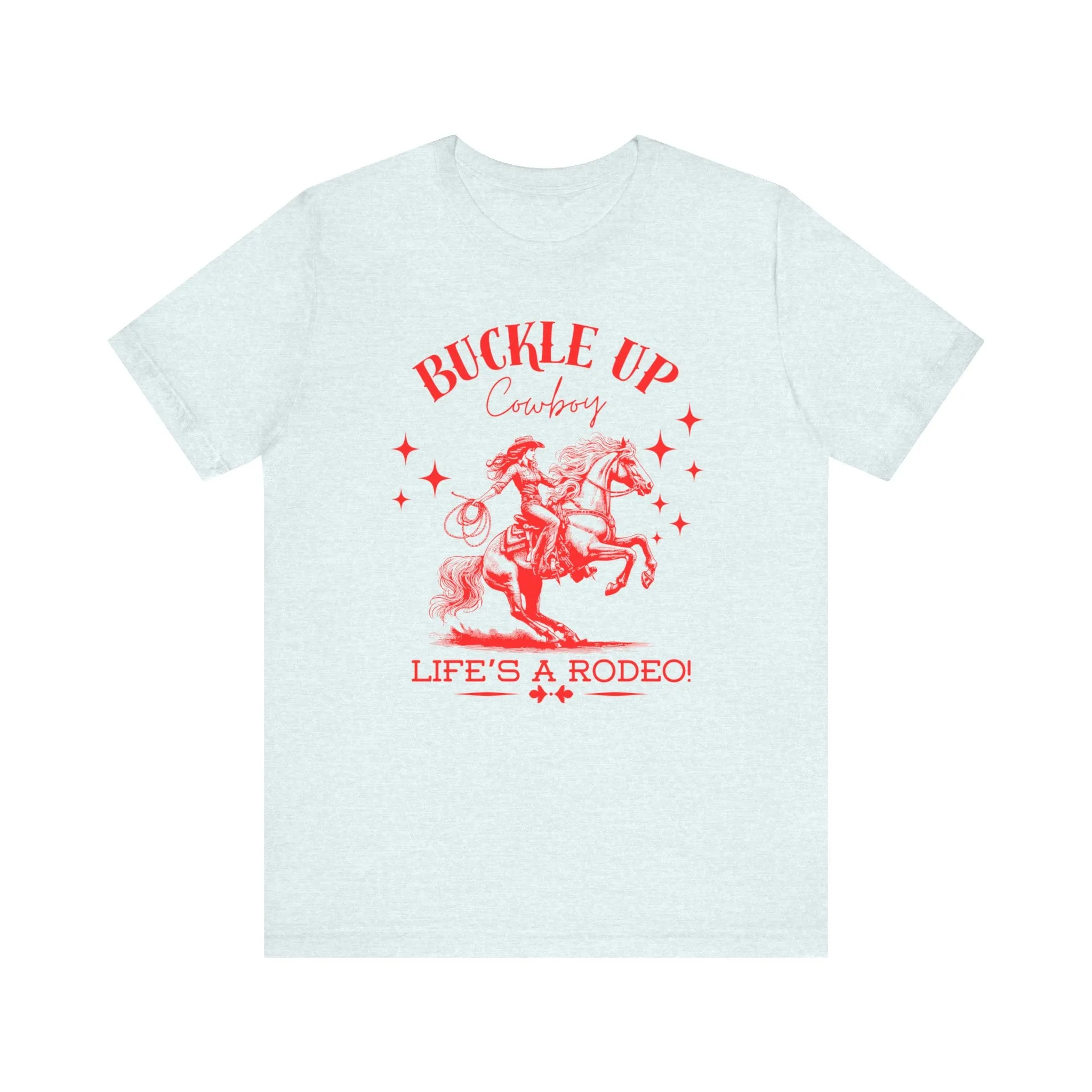 Red Buckle Up Cowboy Bella Canvas Unisex Jersey Short Sleeve Tee