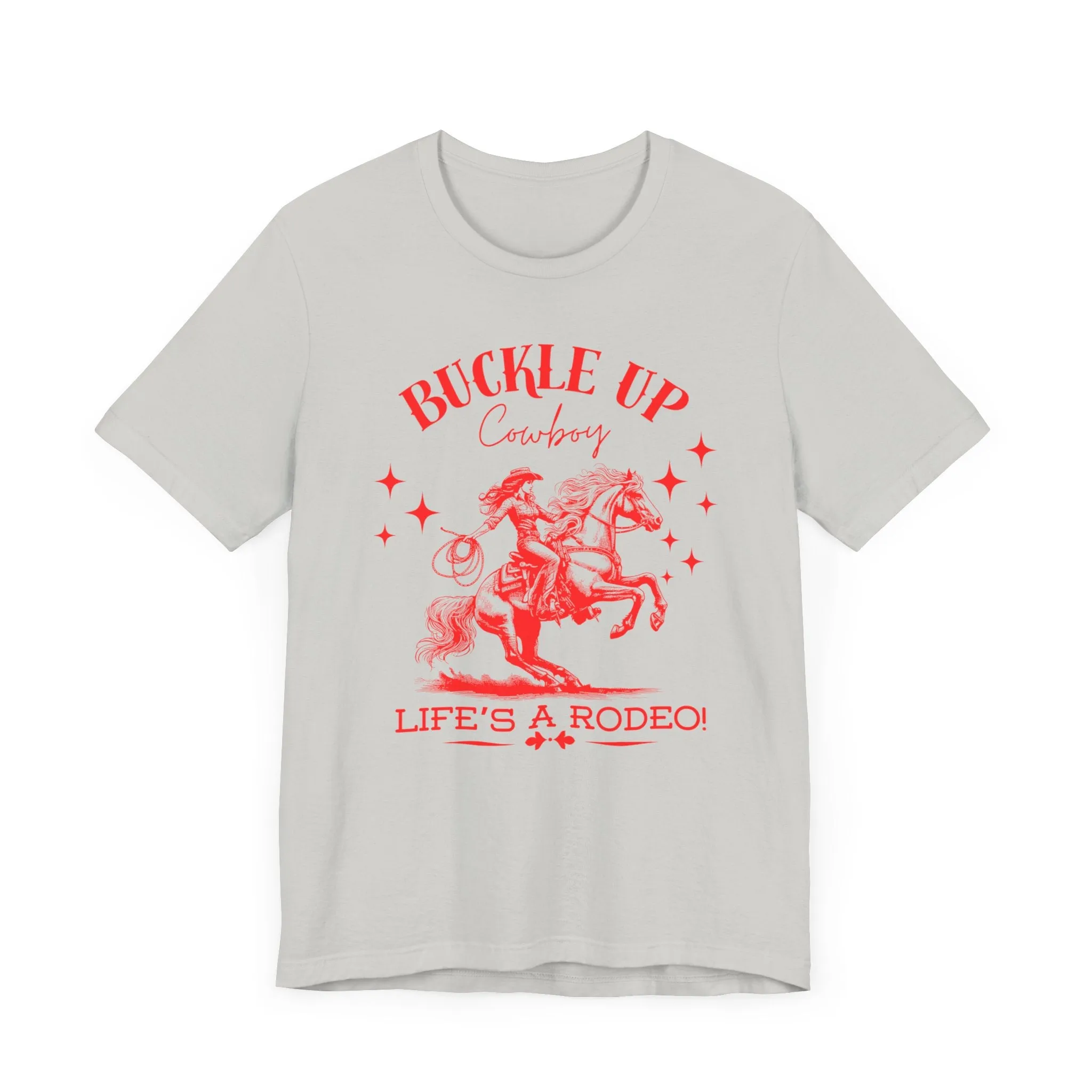 Red Buckle Up Cowboy Bella Canvas Unisex Jersey Short Sleeve Tee