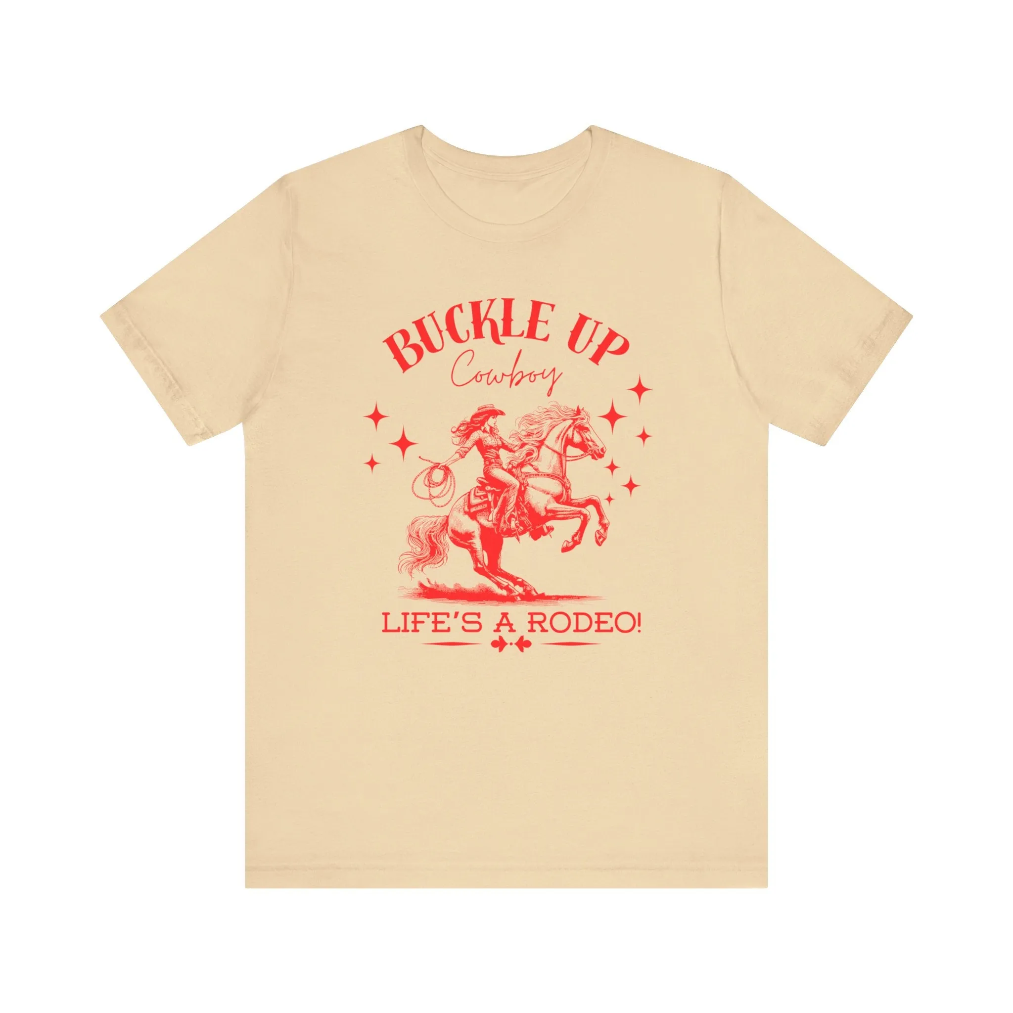 Red Buckle Up Cowboy Bella Canvas Unisex Jersey Short Sleeve Tee