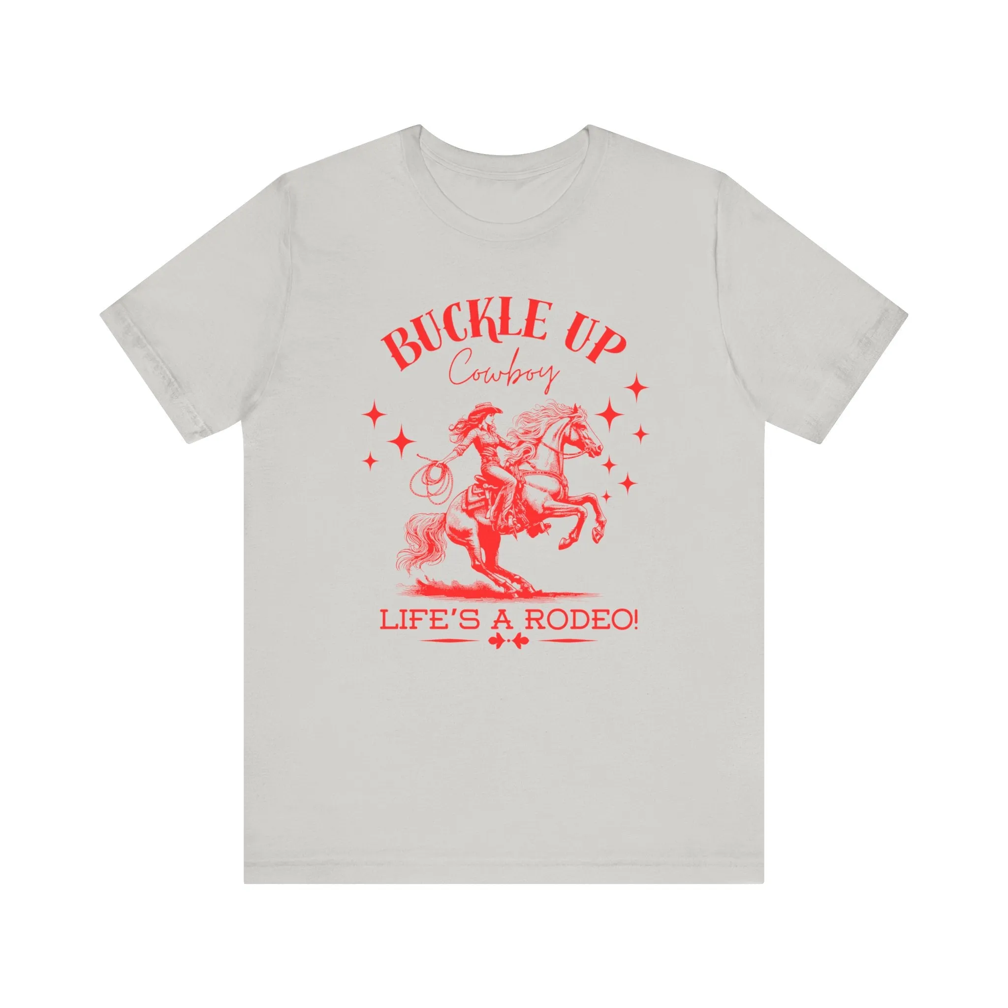 Red Buckle Up Cowboy Bella Canvas Unisex Jersey Short Sleeve Tee