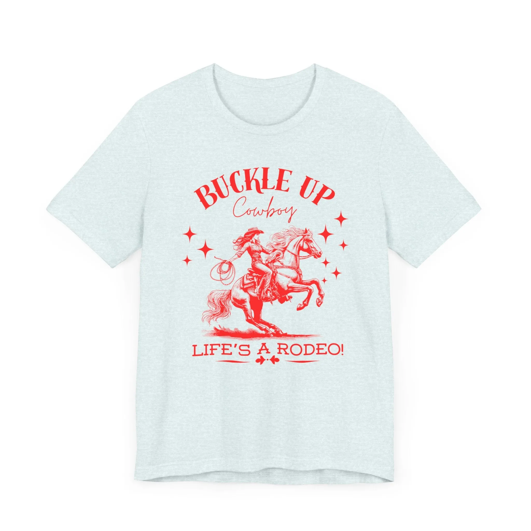 Red Buckle Up Cowboy Bella Canvas Unisex Jersey Short Sleeve Tee