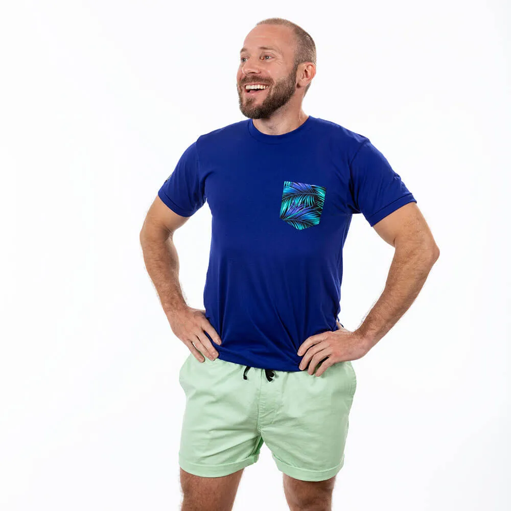 Royal Blue with Painted Palm Leaf Pocket T-Shirt