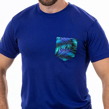 Royal Blue with Painted Palm Leaf Pocket T-Shirt