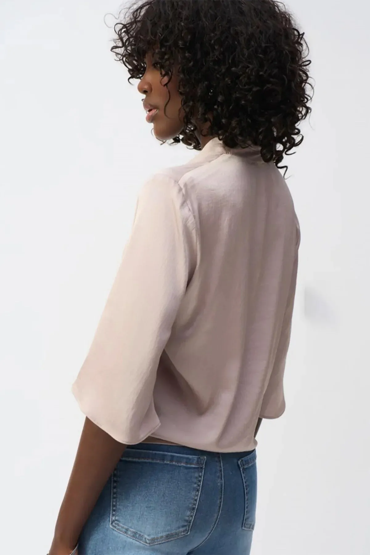 Satin V-Neck Top with Front Tie