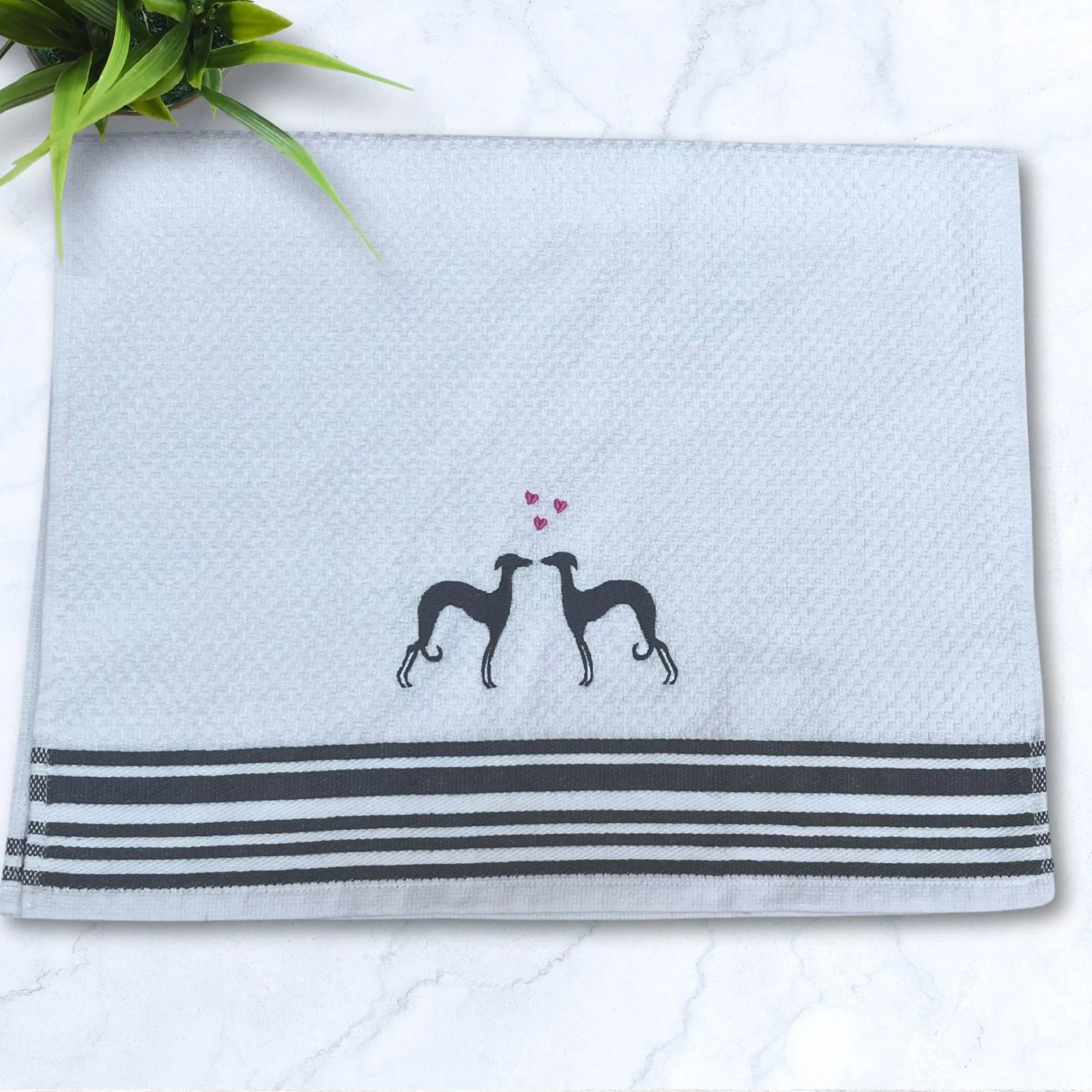 Snoot To Snoot Iggy Greyhound Whippet Grey Stripes Kitchen Hand Towel