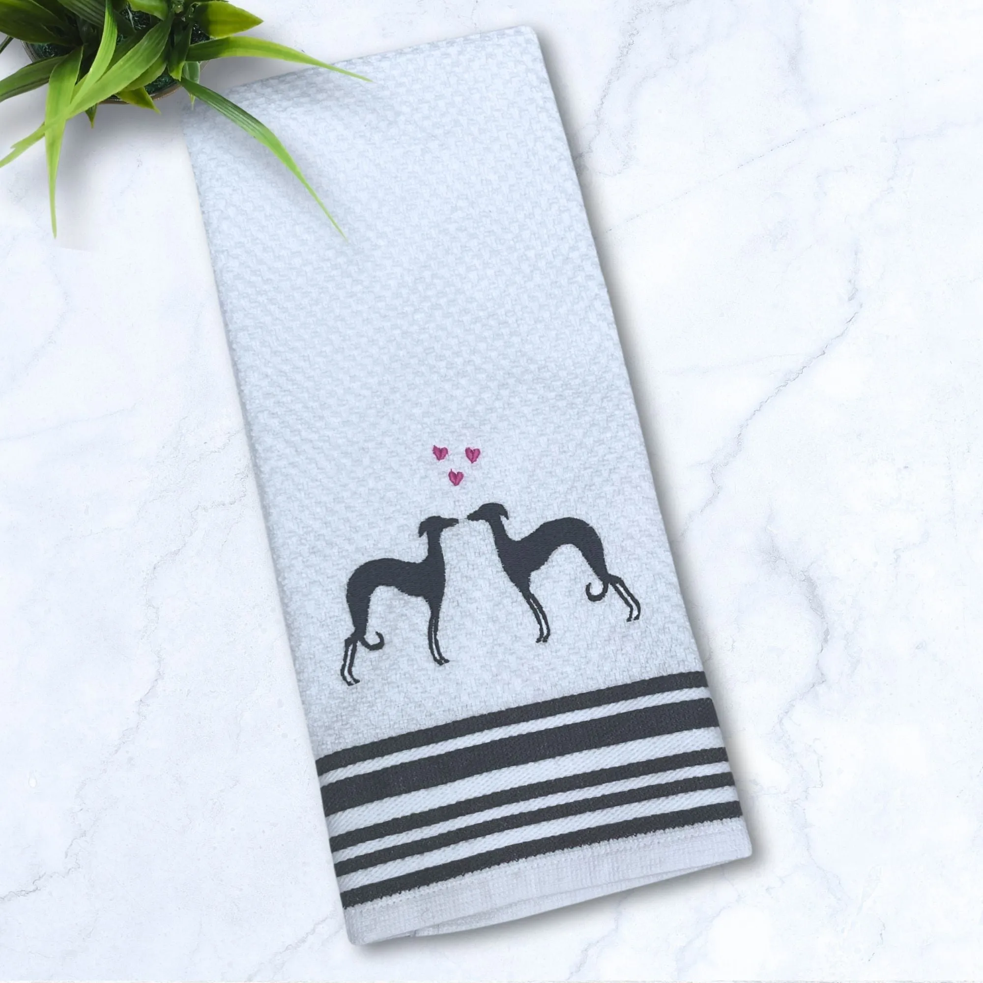 Snoot To Snoot Iggy Greyhound Whippet Grey Stripes Kitchen Hand Towel