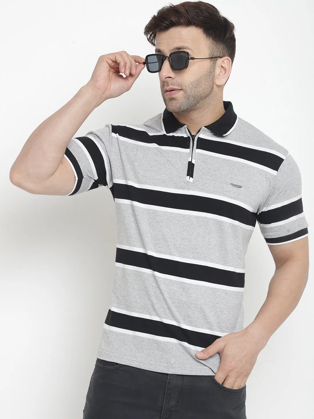 Striped Black Half Sleeve ed Polo T-Shirt