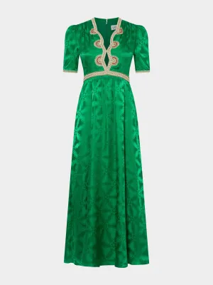 Tabitha C Dress in Emerald Green Ornate Embroidery