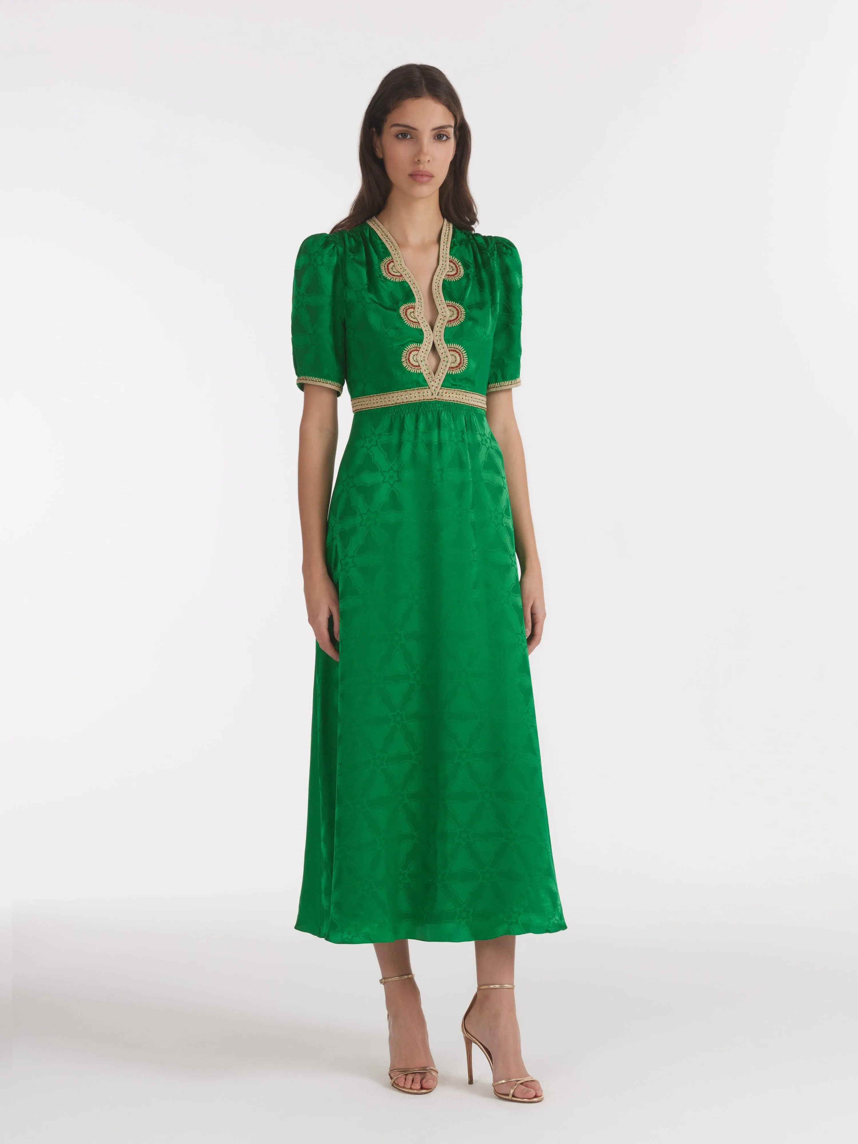 Tabitha C Dress in Emerald Green Ornate Embroidery