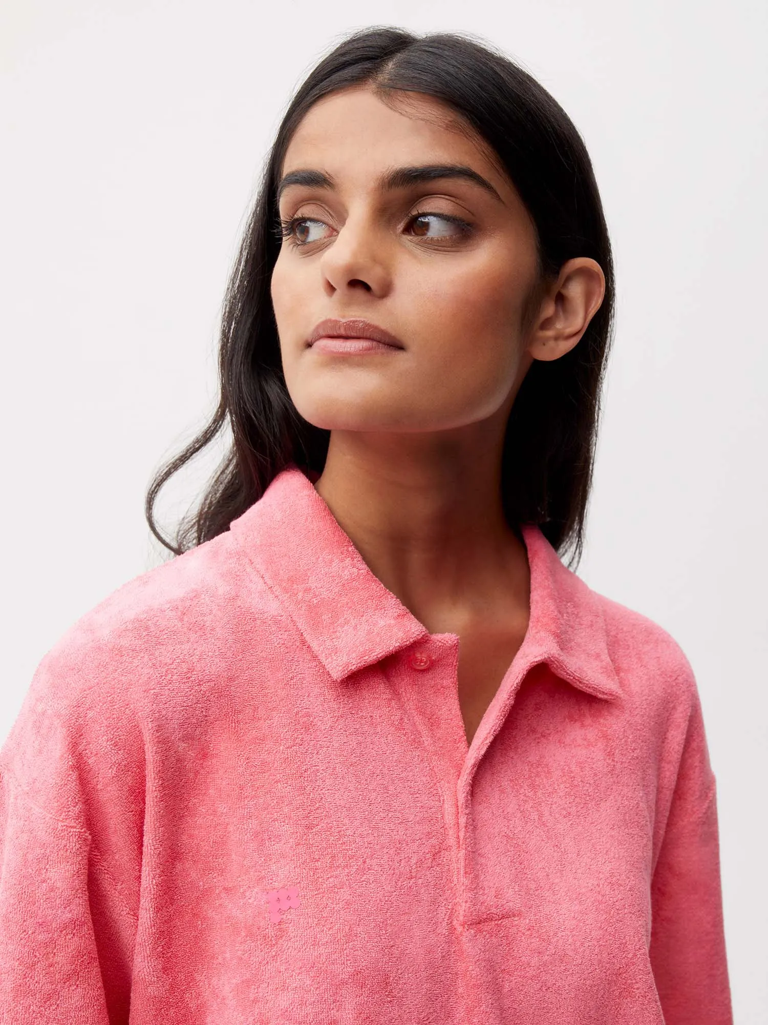 Towelling Polo Shirt—lotus pink