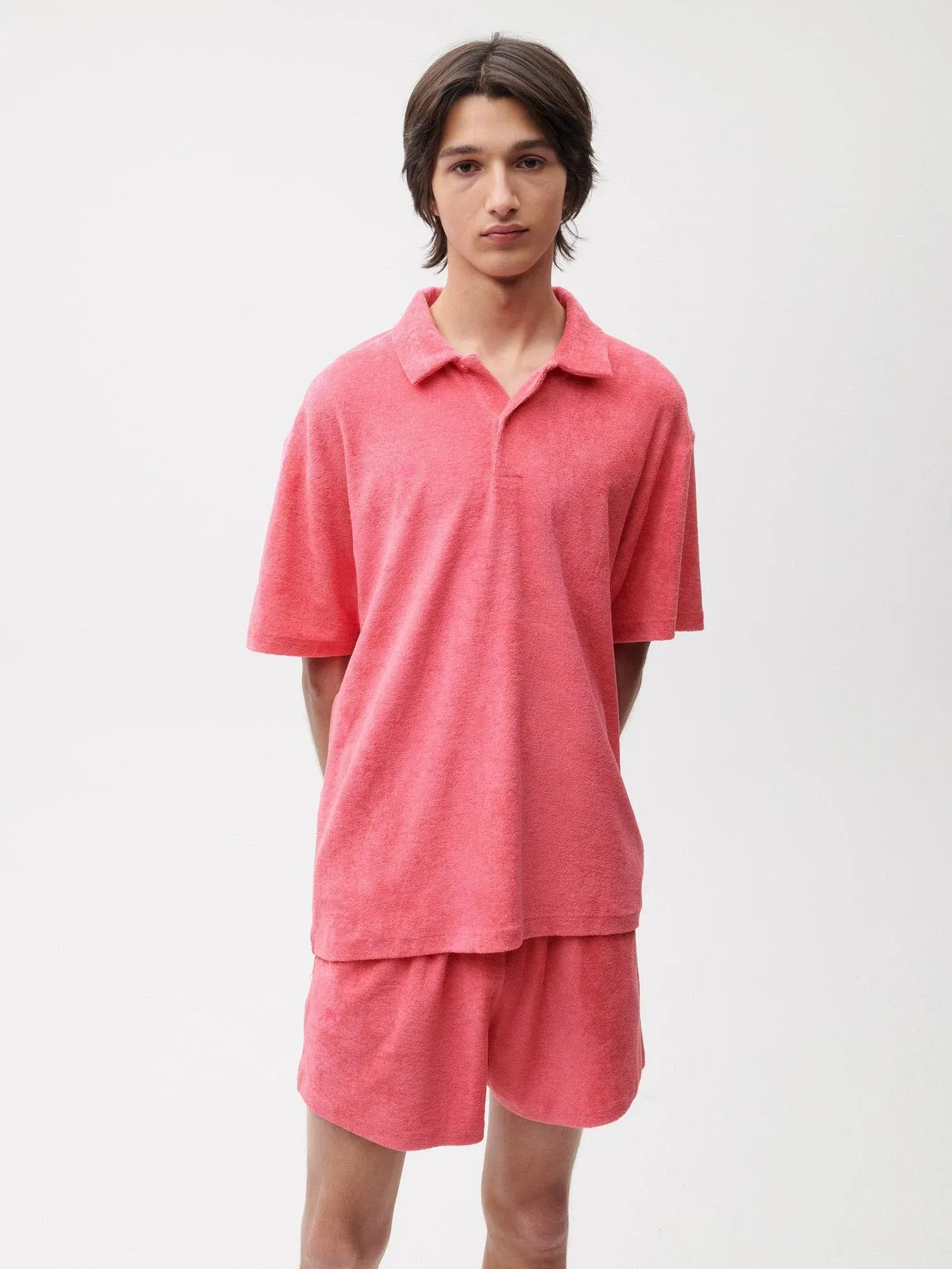 Towelling Polo Shirt—lotus pink