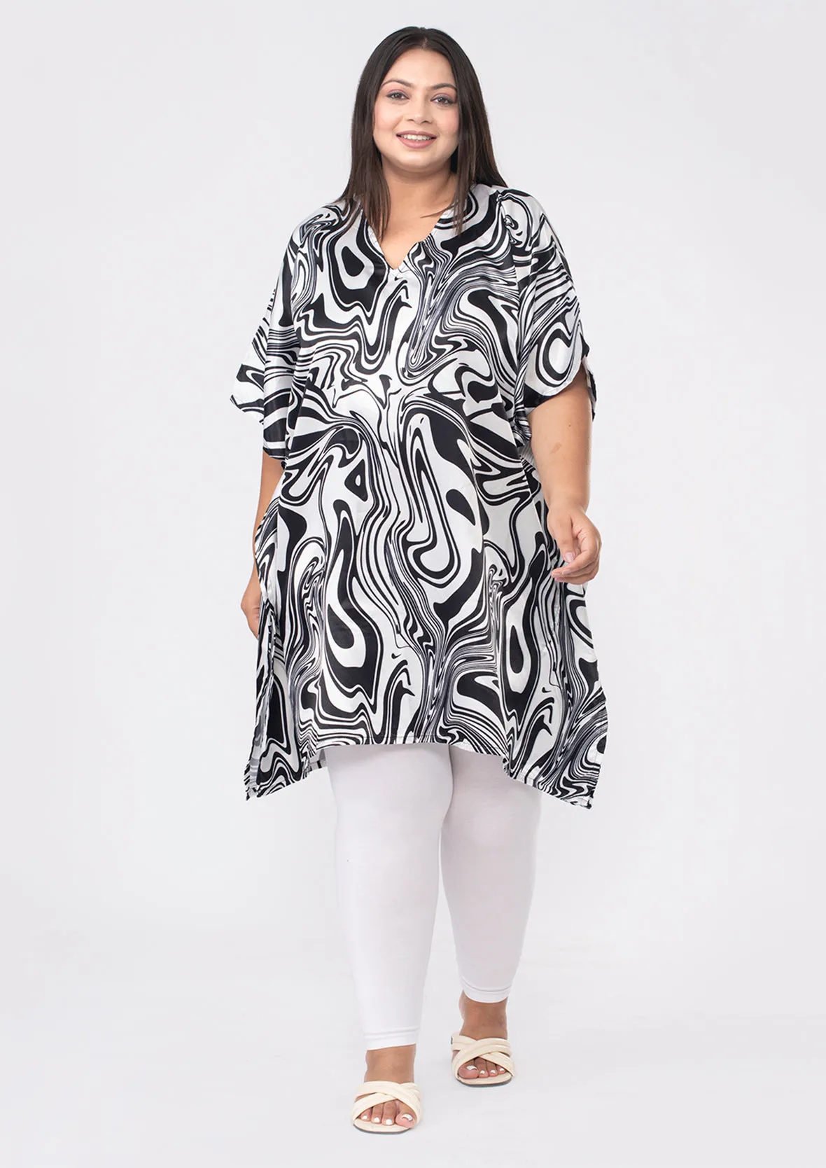 V-Neck Printed Short Kaftan