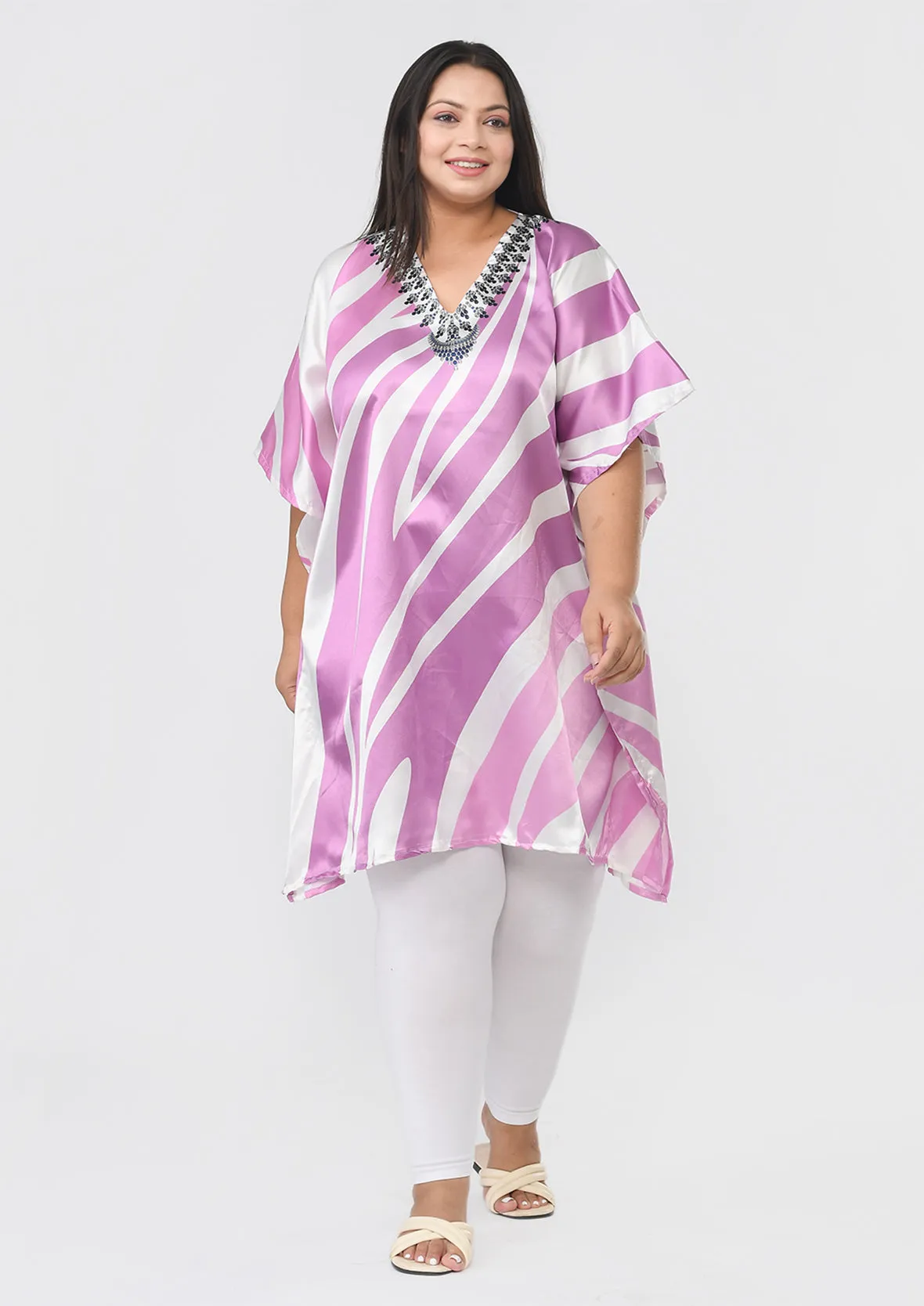 V-Neck Printed Short Kaftan