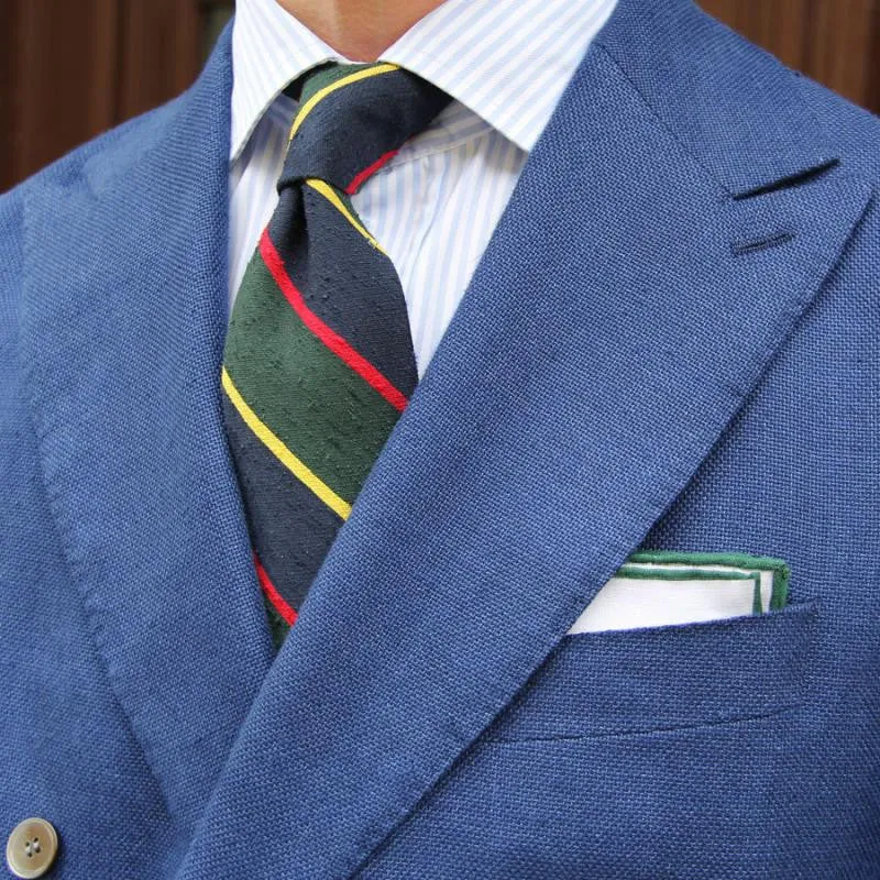 White / Emerald Green Stitched Pocket Square - [2017 Spring]