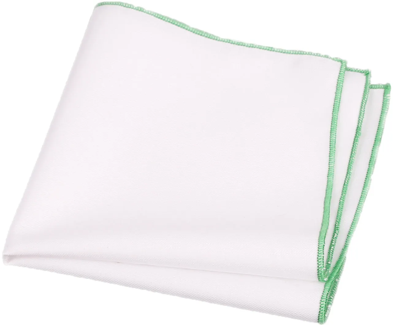 White / Emerald Green Stitched Pocket Square - [2017 Spring]